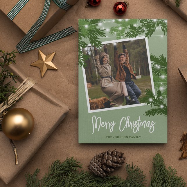 Modern Green Photo Christmas Foliage Holiday Card (Creator Uploaded)