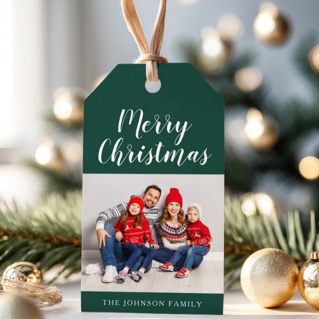 Modern Green Photo Christmas Gift Tags (Modern Green Photo Christmas Gift Tags)