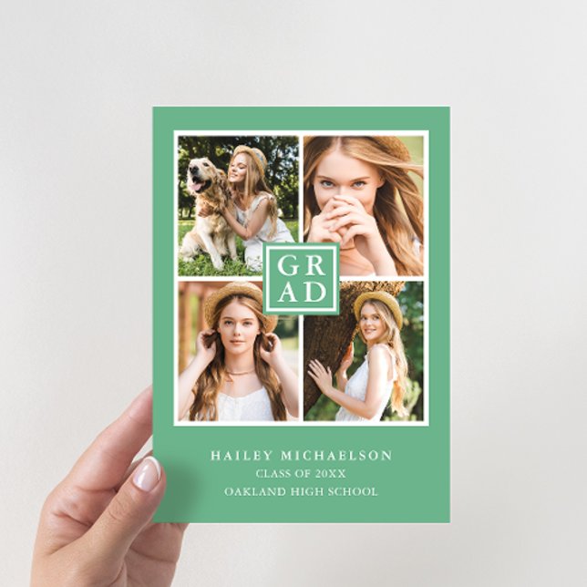 Modern Green Photo Collage Graduation Party Invitation (Creator Uploaded)