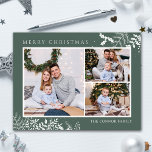 Modern Green Photo Collage Merry Christmas Postcard<br><div class="desc">Simple & beautiful Merry Christmas postcard with three photos.</div>