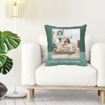 Modern Green | Photo | Family Gift Throw Pillow<br><div class="desc">Bring warmth and personality into your space with this elegant sage green custom throw pillow. Showcasing your favorite family photo and name, this pillow blends a soft earthy tone with a modern layout—perfect for cozy living rooms, bedrooms, or thoughtful gifts. Whether you're celebrating family moments, a housewarming, or simply updating...</div>