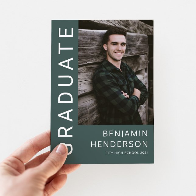 Modern Green Photo Graduation Announcement (Modern Green Photo Graduation Announcement Card.)