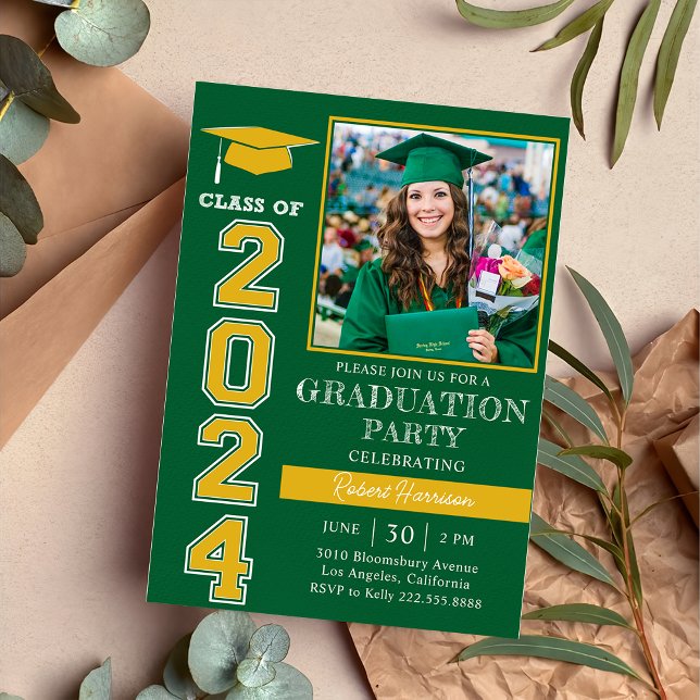 Modern Green Photo Graduation Party 2024 Invitation (Creator Uploaded)