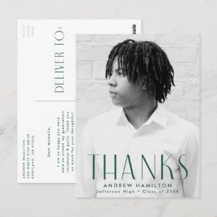 Modern Green Photo Graduation Thank You Postcard