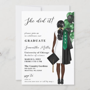 Modern Green Photo She Did It Graduation Invitation