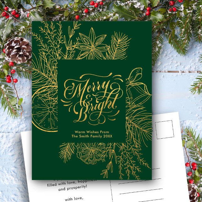 Modern Green Pine Bough Floral Elegant Script  Holiday Postcard (Creator Uploaded)