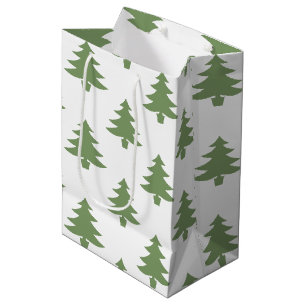 Modern Green Pine Christmas Trees Medium Gift Bag