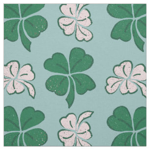 Modern Green Pink Clover Shamrock Drawing Pattern Fabric