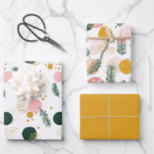 Modern Green Pink Gold Christmas Tree Branches  Wrapping Paper Sheet