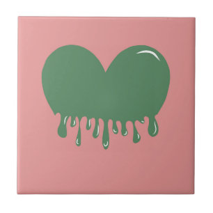 Modern Green Pink Liquid drip heart y2k chic Ceramic Tile