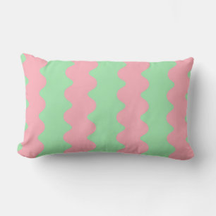 Modern Green Pink Wavy Stripe Minimalist Spring Lumbar Cushion