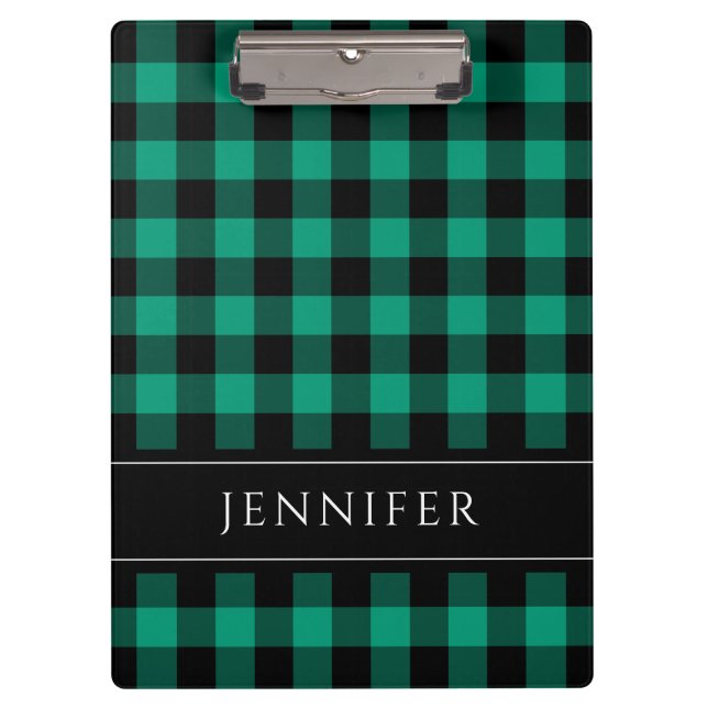 Modern Green Plaid Name Clipboard (Front)