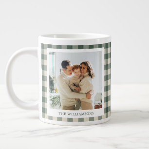 Modern Green Plaid Rustic Photo Christmas Holiday Large Coffee Mug