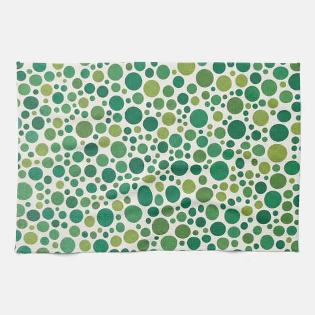 Modern Green Polka Dot Seamless Pattern Tea Towel (Horizontal)