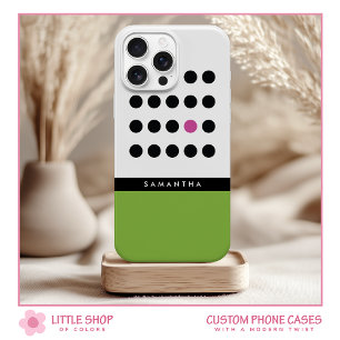 Modern Green Polka Dots Colour Block Monogram iPhone 15 Case