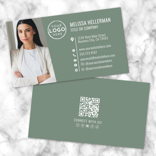 Modern Green Professional QR Code Photo Logo Business Card (Modern Green Professional QR Code Photo Logo Business Card)