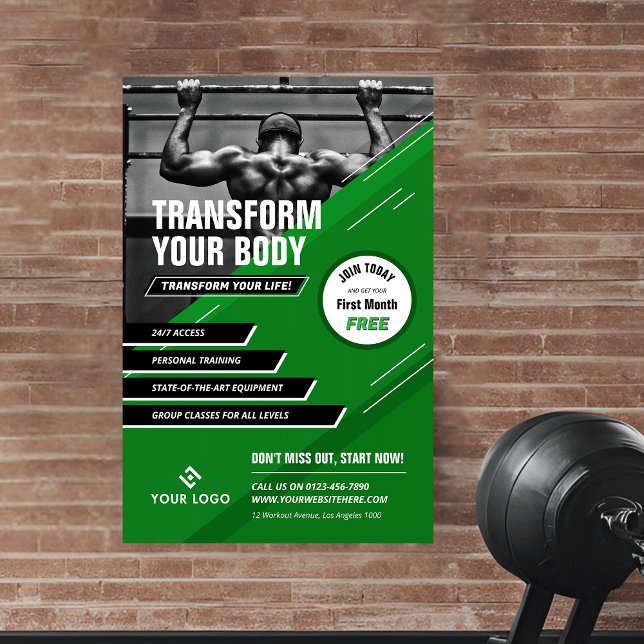 Modern Green Promotional Gym Photo Fitness Poster (Creator Uploaded)