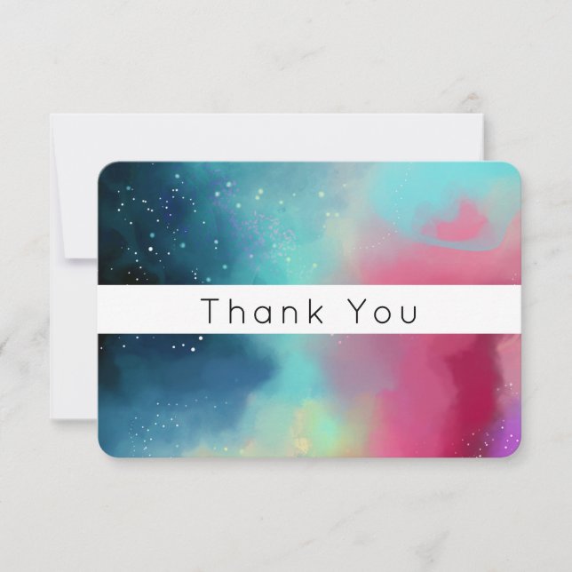Modern Green & Red  Nebula Watercolor Abstract Thank You Card (Front)