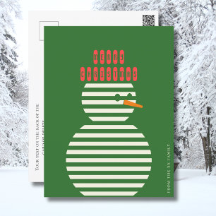 Modern green red snowman christmas  holiday postcard