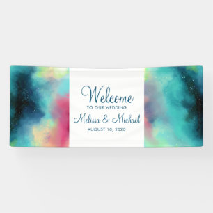 Modern Green & Red Space Nebula Watercolor Banner