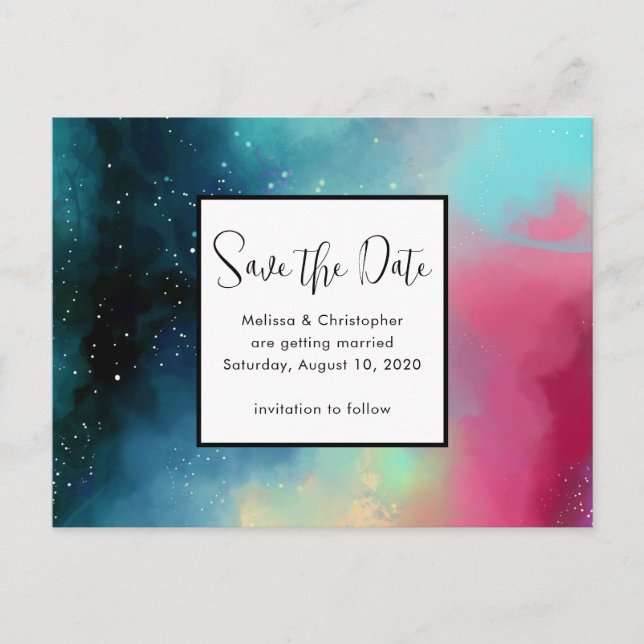 Modern Green & Red Space Nebula Watercolor Postcard (Front)