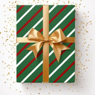 Modern Green red Stripes Christmas  Wrapping Paper
