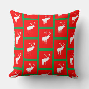 Modern Green Red White Christmas Holiday Deer Cushion