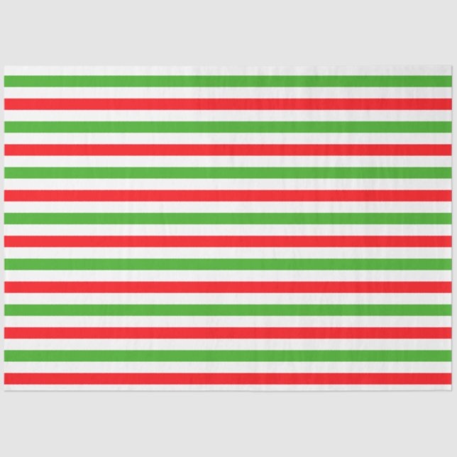 Modern Green Red White Stripes Christmas Tissue Paper (Front)