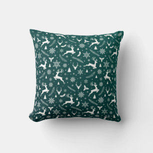 Modern Green Reindeer Pattern Merry Christmas Cushion