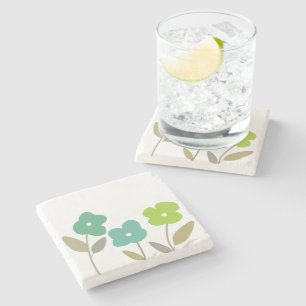 Modern Green Retro Spring Floral Blooms  Stone Coaster