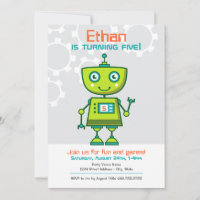 Modern Green Robot Boys Birthday Party
