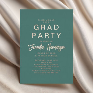 Modern Green Rose Gold Script Graduation Party
