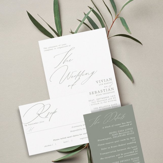 Modern Green Sage White Wedding  Invitation (Creator Uploaded)
