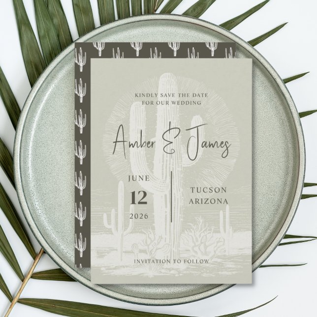 Modern Green Saguaro Cactus Desert Wedding  Save The Date (Creator Uploaded)