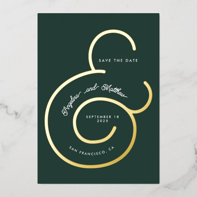 Modern Green Script Ampersand Wedding Save Date (Front)