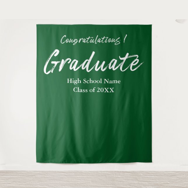 Modern Green Script Congratulations Graduate  Tapestry (Front)