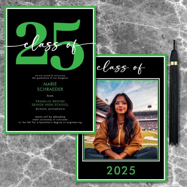 Modern Green Script Graduation Announcement (Modern Green Script Graduation Announcement)