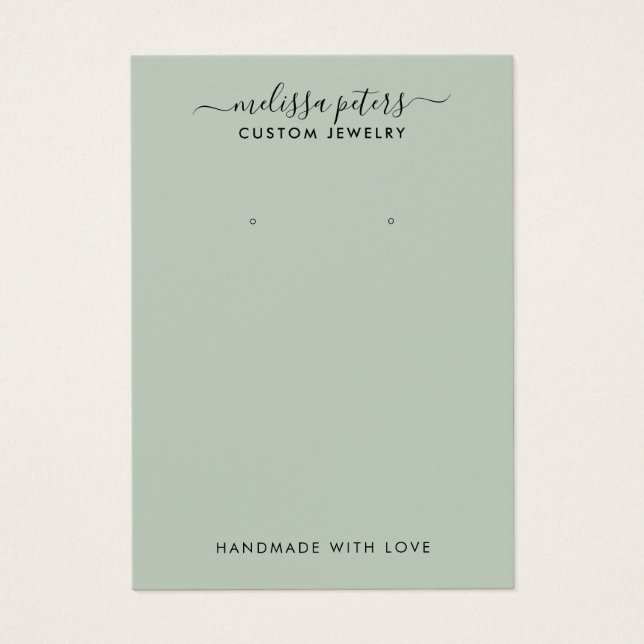 Modern Green Script Jewellery Earring Display Card (Front)