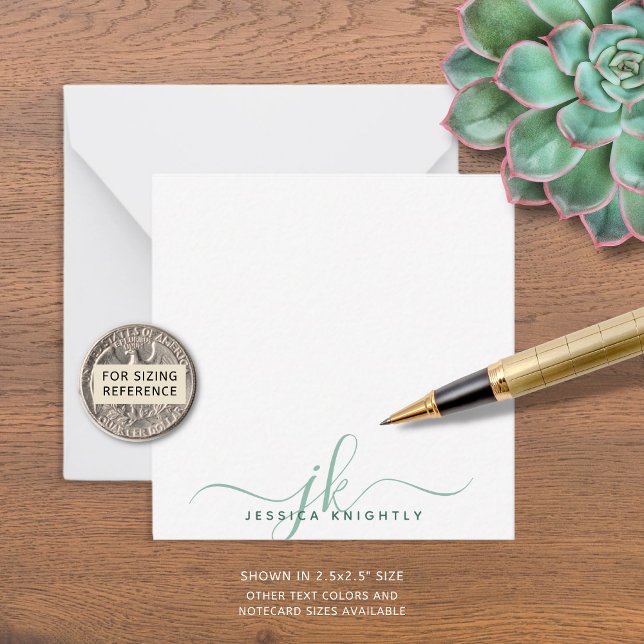 Modern Green Script Monogram Initials Minimal Card (Creator Uploaded)