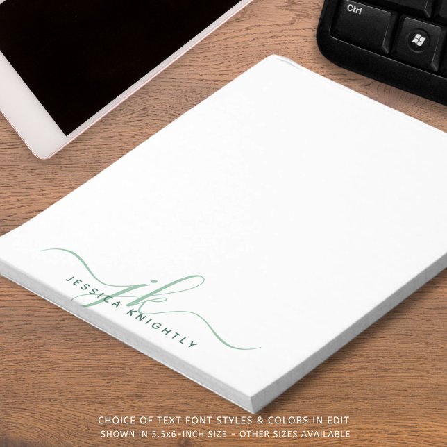 Modern Green Script Monogram Initials Notepad (Creator Uploaded)