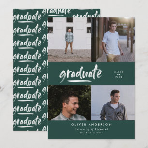 Modern Green Script multi Photo Grad Announcement