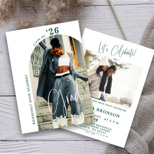 Modern Green Script Photo 2024 Minimal Grad Party  Invitation