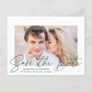 Modern Green Script Photo Save the Date Announcement Postcard