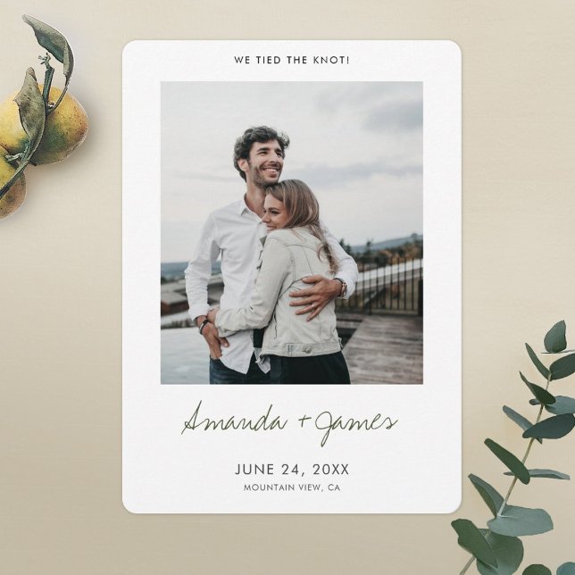 Modern Green Script Photo Wedding Elopement Card (Creator Uploaded)