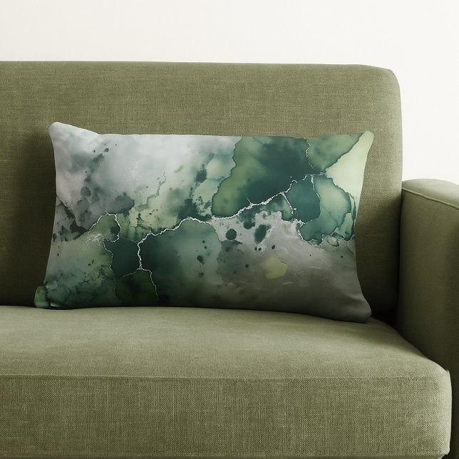 Modern Green Silver Grey Watercolor  Lumbar Cushion (Creator Uploaded)