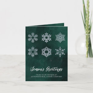 Modern Green Silver Snowflakes Business Holiday Card