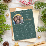 Modern Green Snowflake Photo 2026 Calendar Card<br><div class="desc">Magnetic card calendar with photo and Christmas greeting. Features your selected photo along with customised greeting and 2026 calendar on a wintery snowflakes green background.</div>