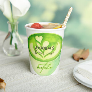 Modern Green So Matcha Baby Shower Paper Cups