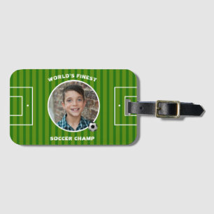 Modern Green Soccer Sports Field Custom Photo Luggage Tag