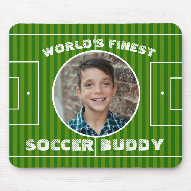 Modern Green Soccer Sports Field Custom Photo Mouse Pad (Front)